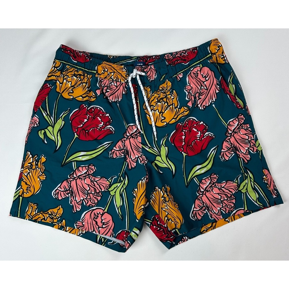 George Mens Bright Floral Tropical Swim Trunks Shorts w/Lining Pockets L 36-38